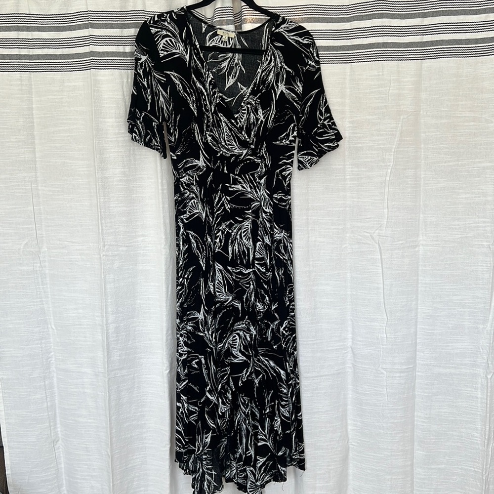 Black and white print Asymmetrical Midi Dress